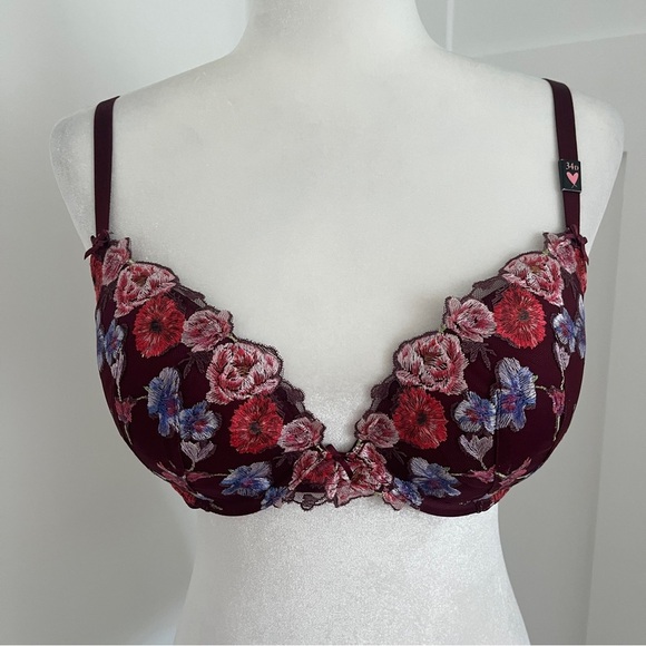 $80 VICTORIA'S SECRET DREAM ANGELS FLORAL EMBROIDERED PUSH UP BRA 34D *F6 - Picture 2 of 5